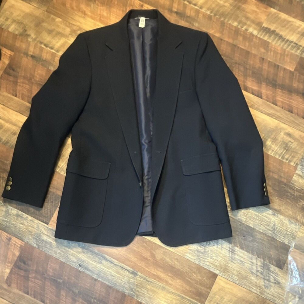 Haggar Men's Navy Blue Polyester Wool Blazer Jacket Size 40  Vintage